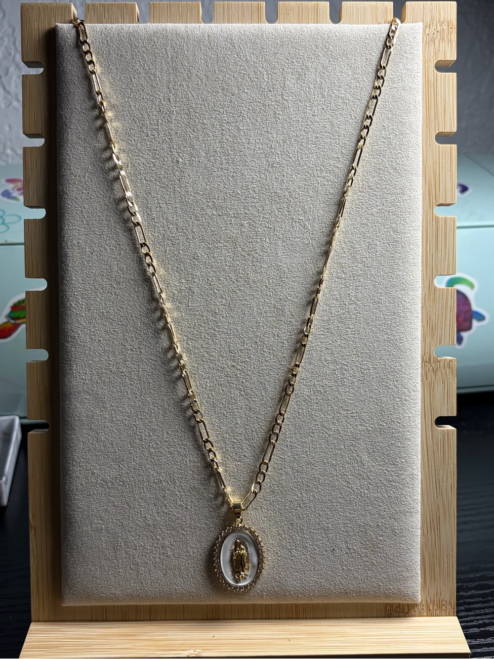 Gold-Tone Virgin Mary Oval Pendant Necklace - Women Jewelry